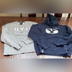 Bundle NIKE College Gear BYU Cougars Unisex Navy Blue Hoodie & Gray Sweatshirt M